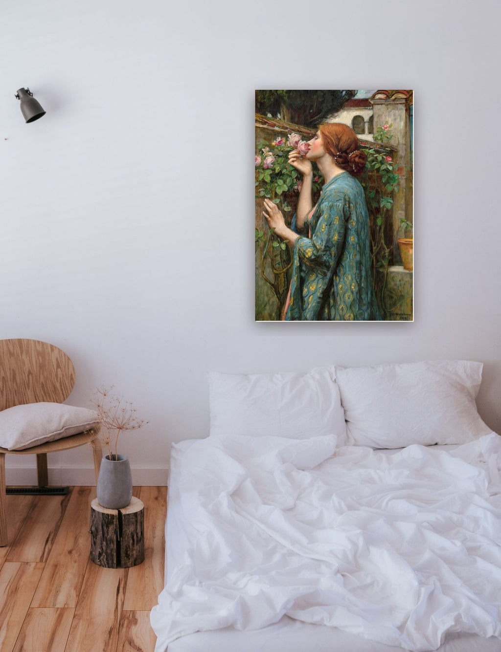 A Alma da Rosa (1908) de John W. Waterhouse na parede de um quarto