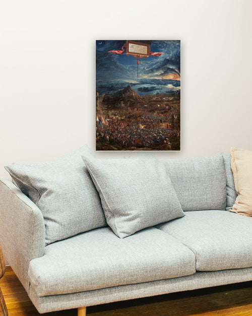 A Batalha de Alexandre em Isso de Albrecht Altdorfer na parede de uma sala