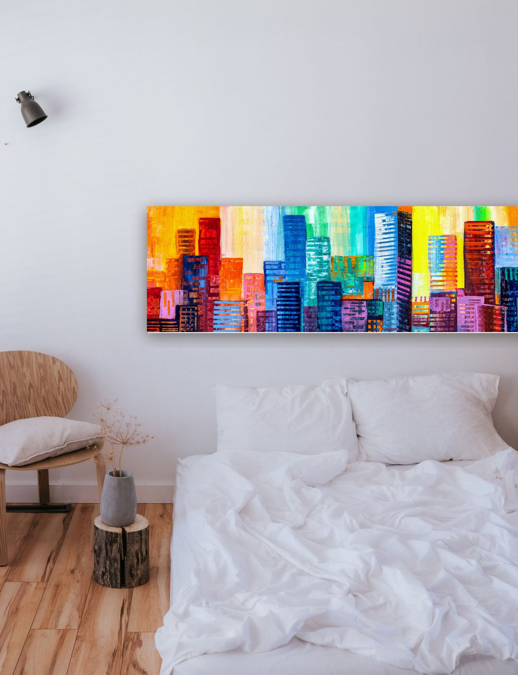 Arranha-céus urbanos na parede de um quarto