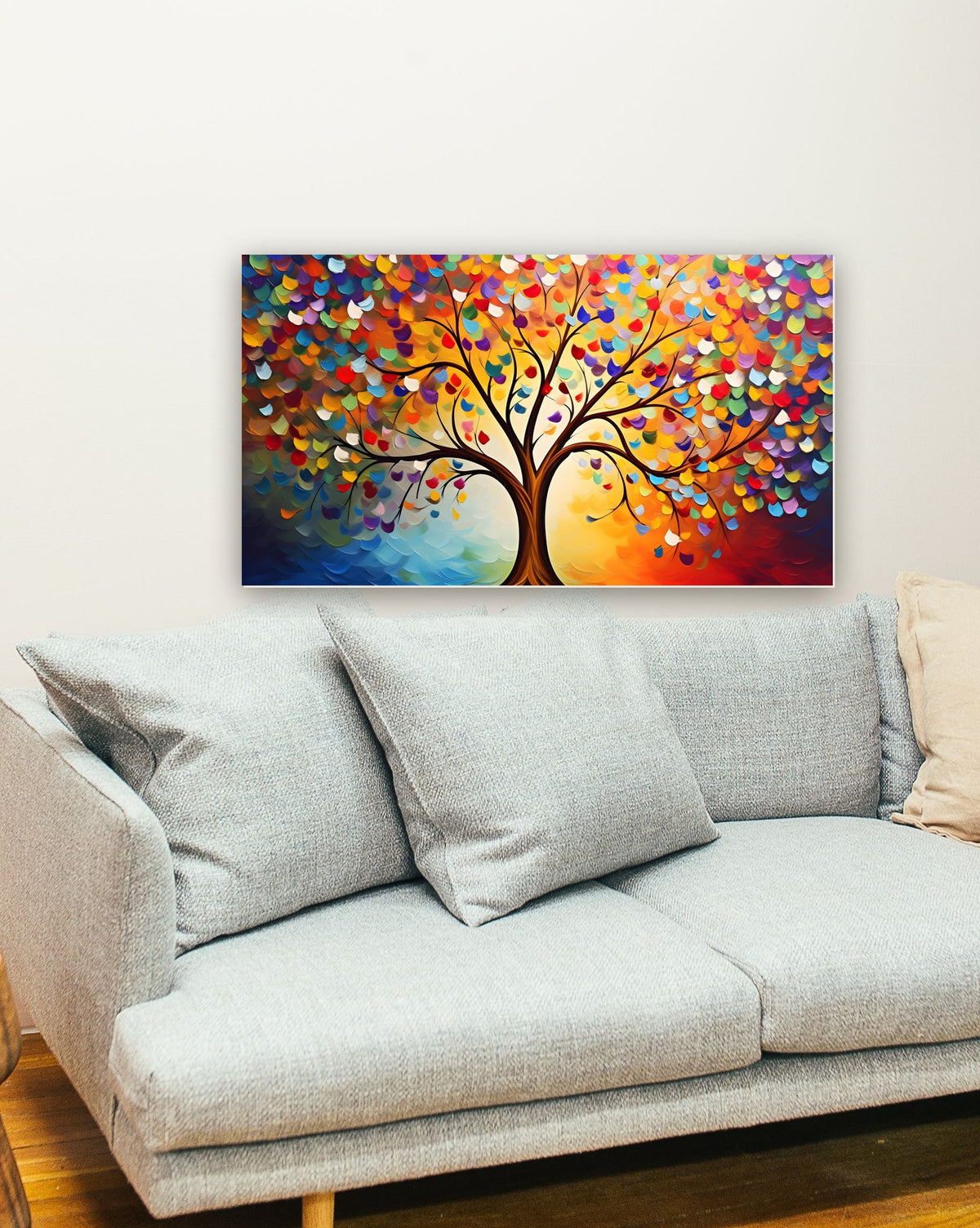 Árvore Colorful na parede de uma sala