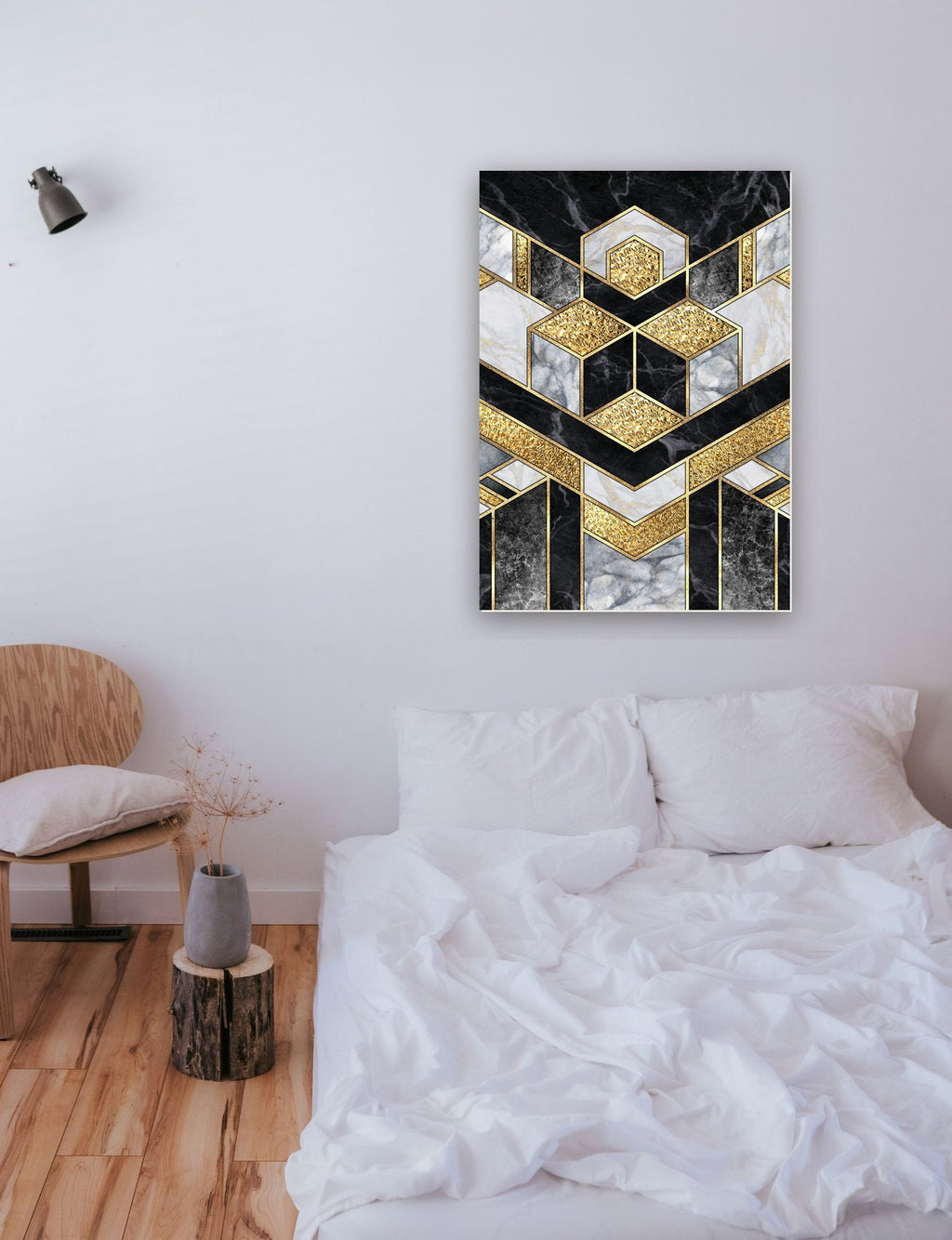 Geométrico Abstrato 19 na parede de um quarto
