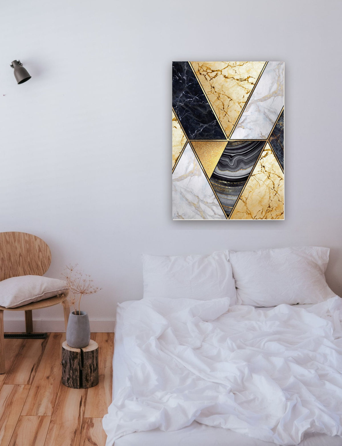 Geométrico Abstrato 3 na parede de um quarto