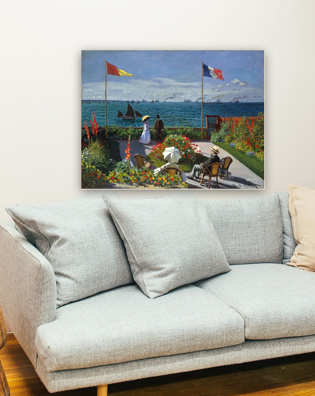 Jardim em Sainte-Adresse de Claude Monet na parede de uma sala