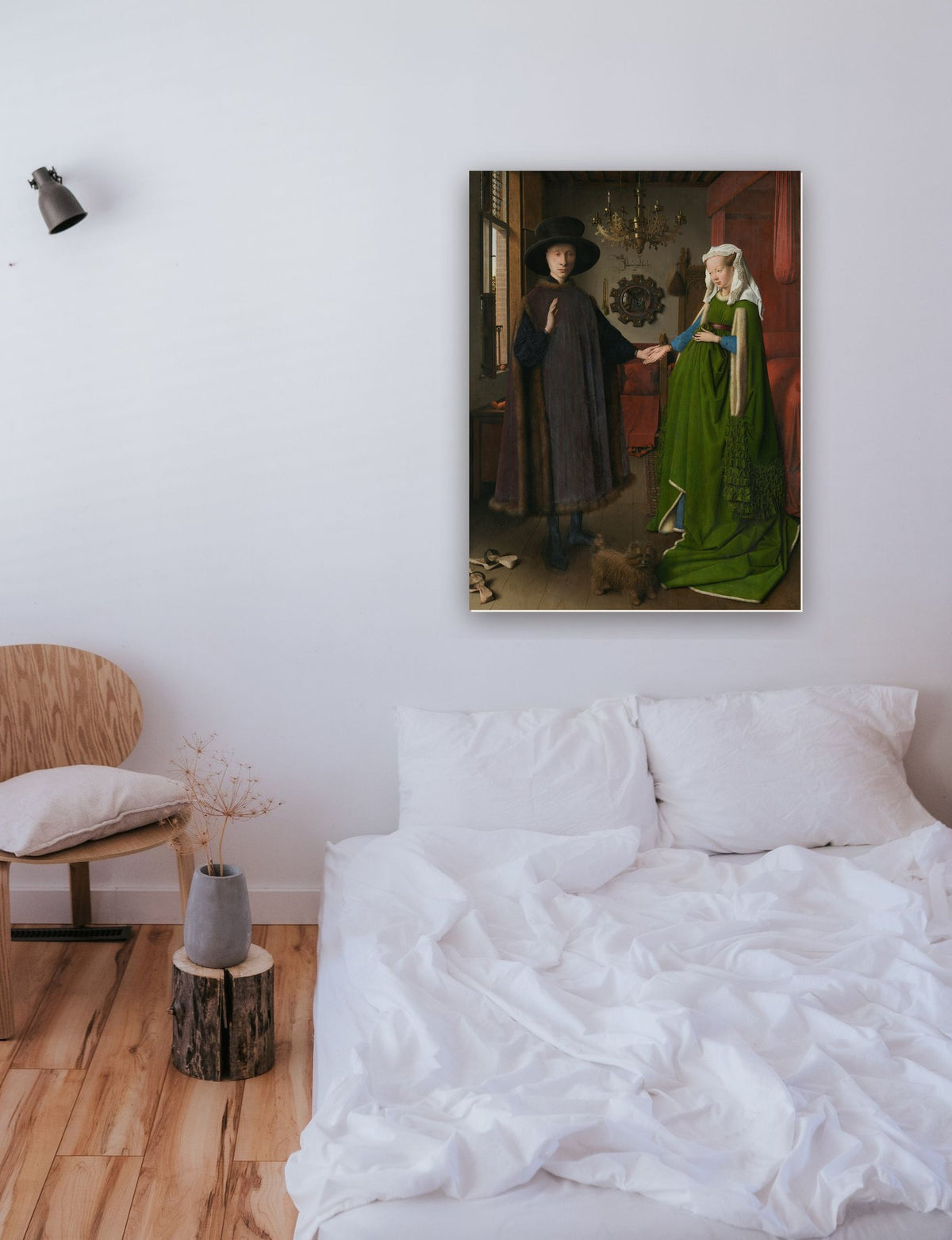 O Casal Arnolfini de Jan van Eyck na parede de um quarto