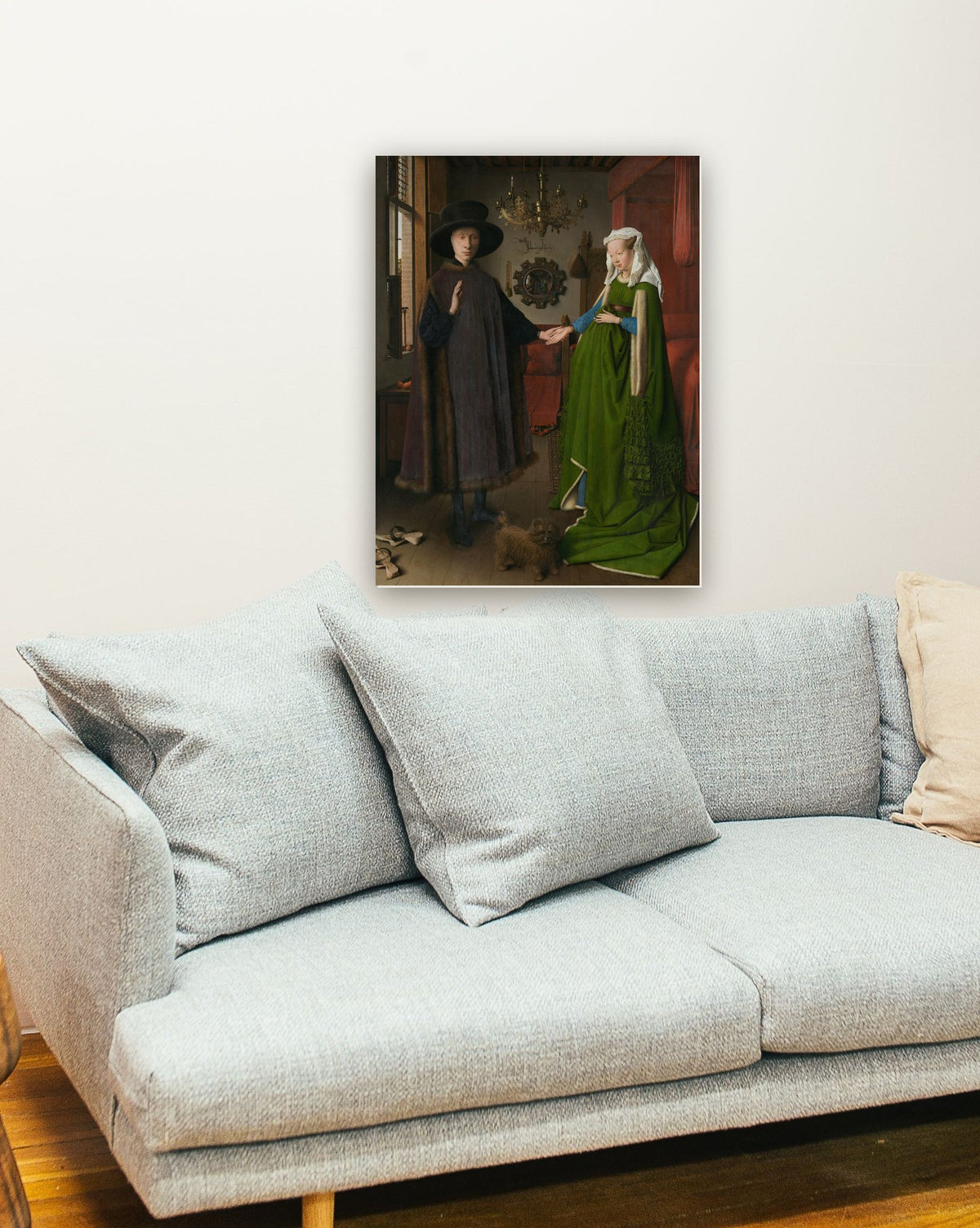 O Casal Arnolfini de Jan van Eyck na parede de uma sala
