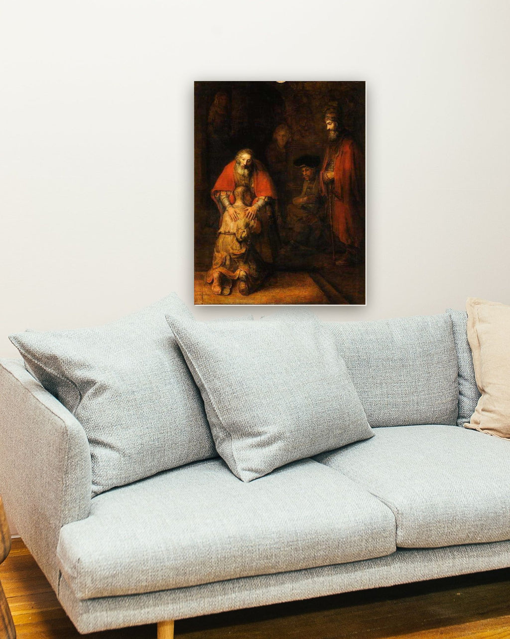 O Retorno do Filho Pródigo de Rembrandt na parede de uma sala