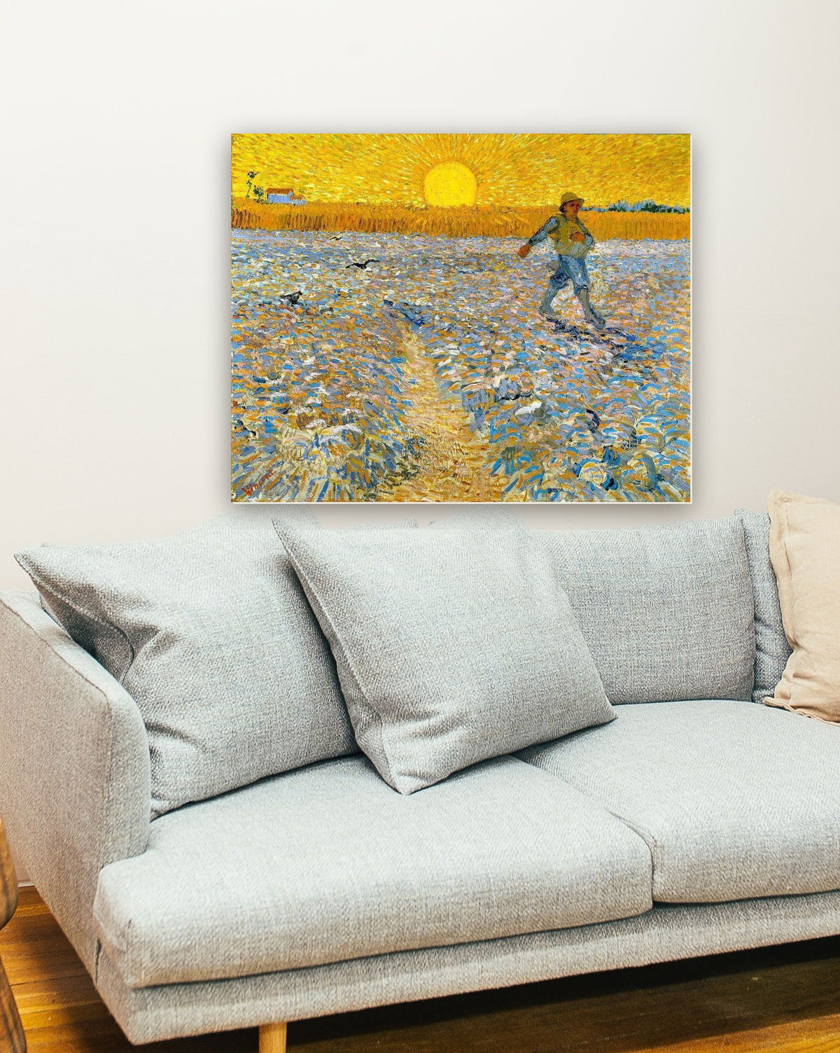 O Semeador e o Sol Brilhante de Vincent van Gogh na parede de uma sala
