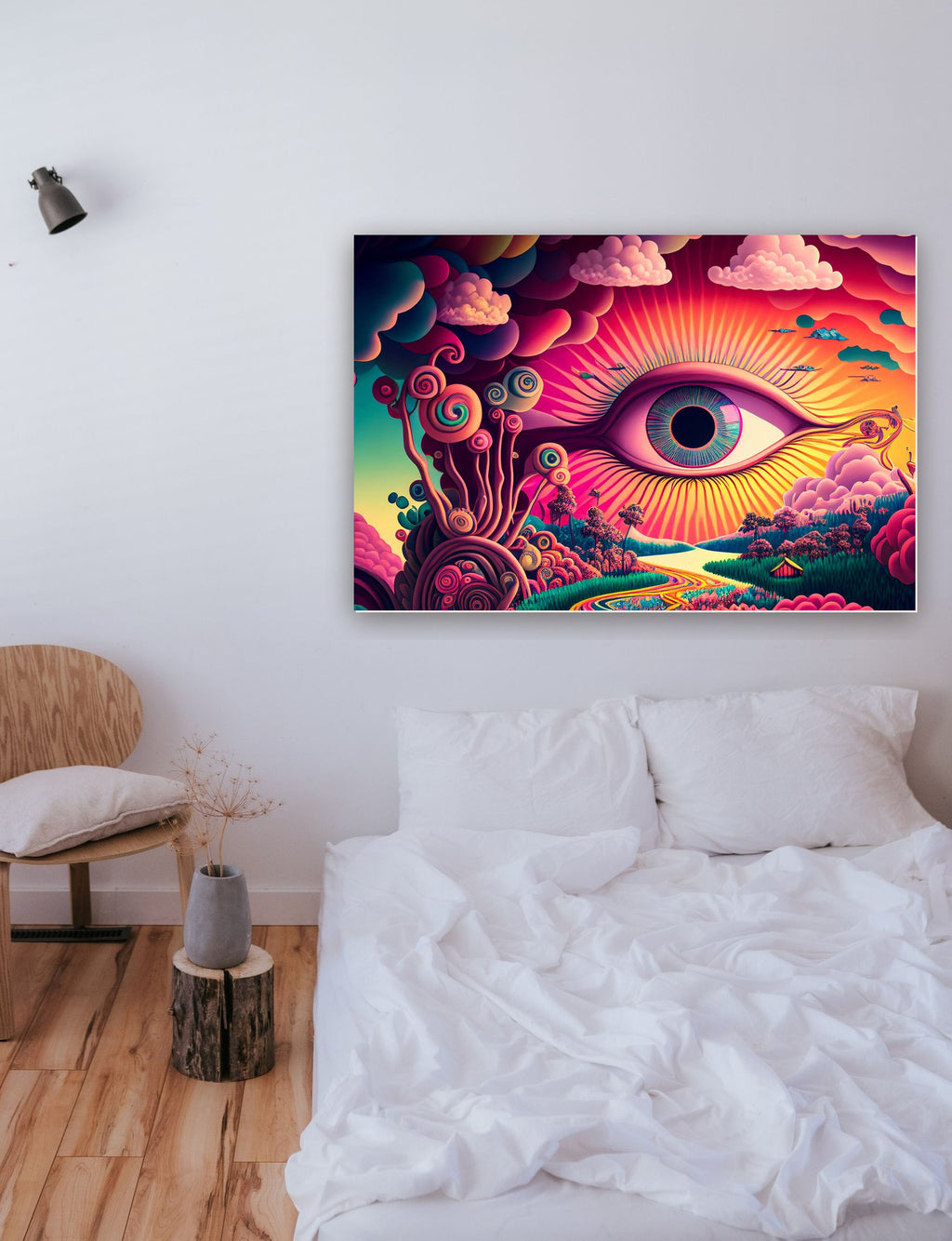 Olho Vibrante Psicodélico na parede de um quarto