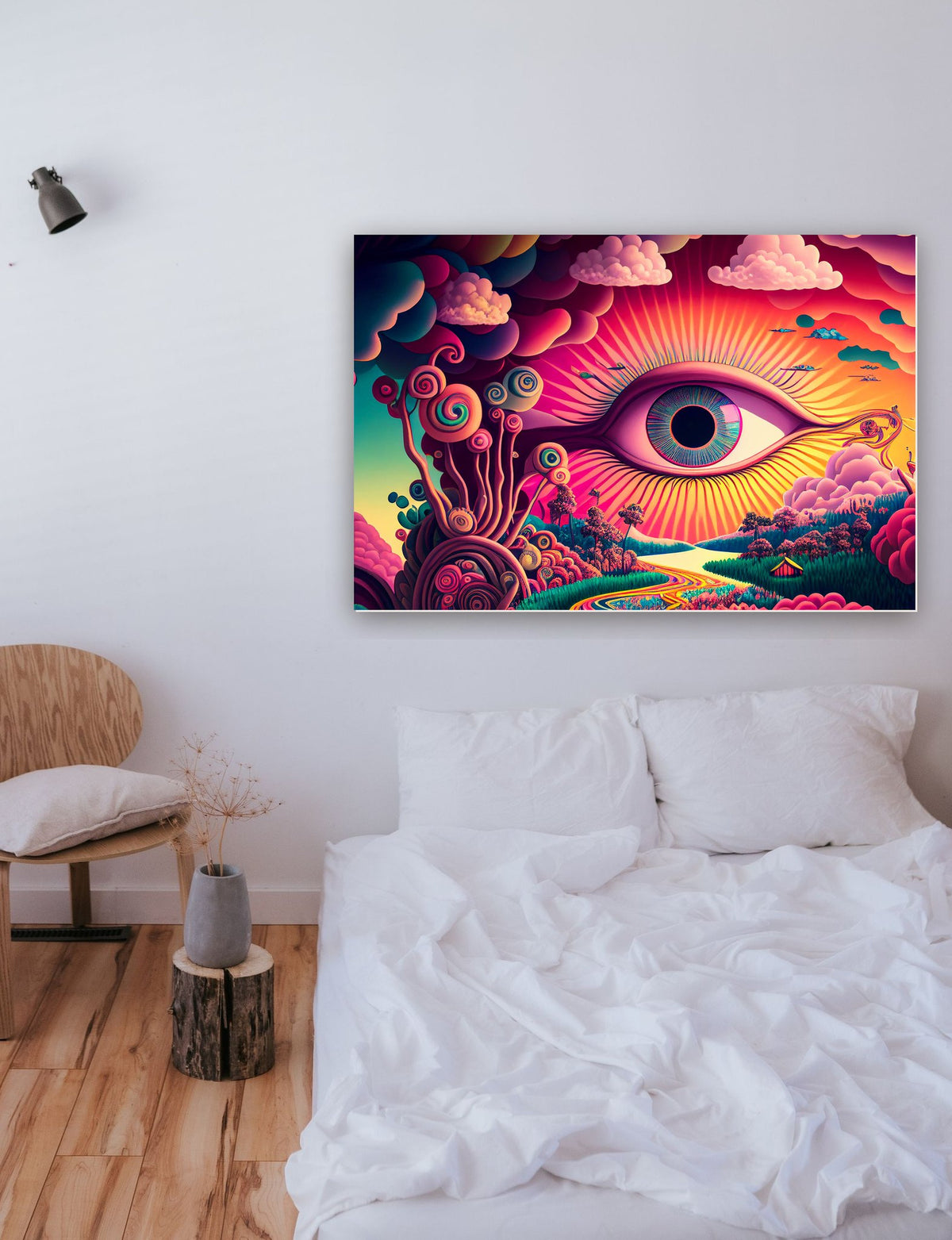 Olho Vibrante Psicodélico na parede de um quarto