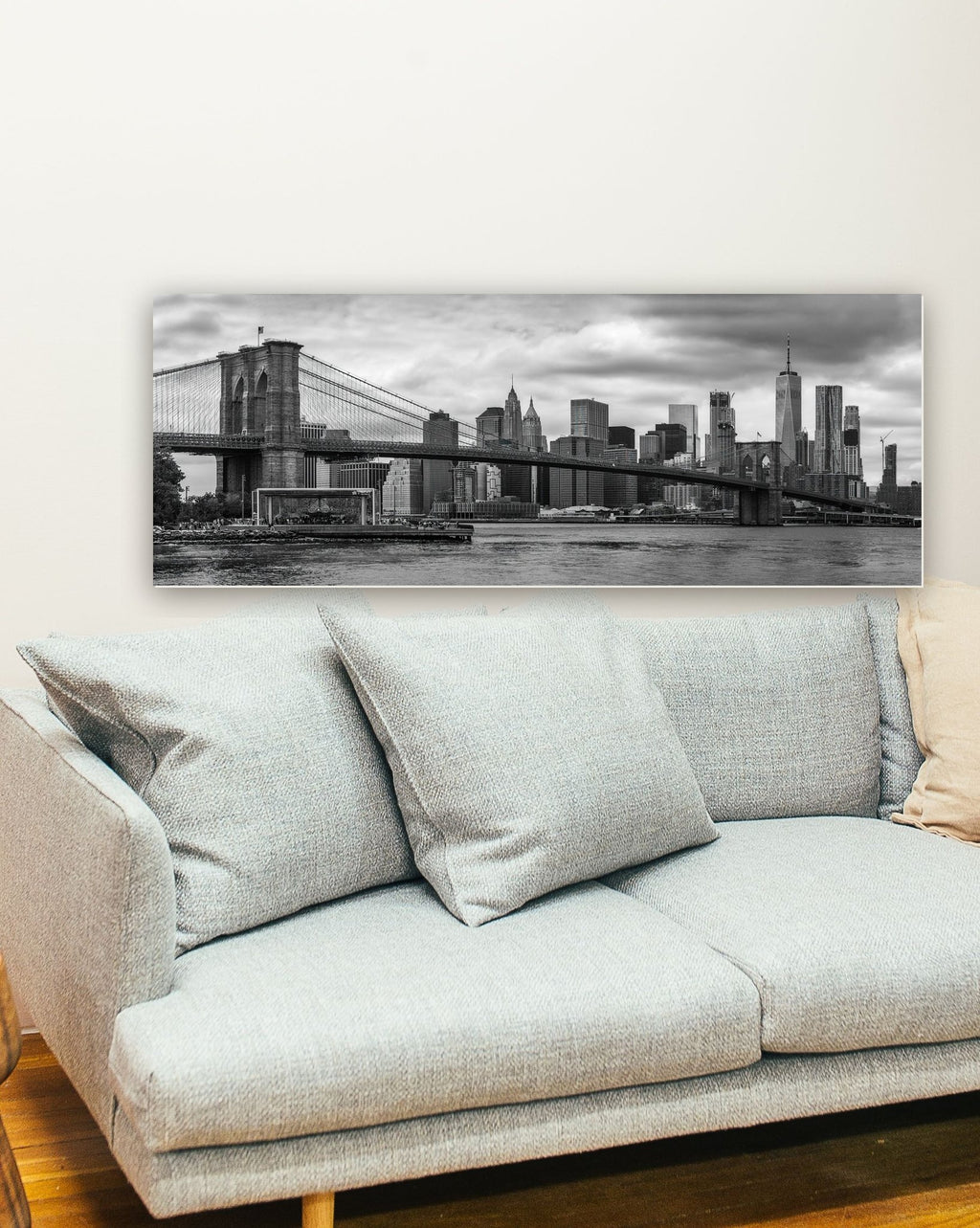 Ponte do Brooklyn com o horizonte de Manhattan na parede de uma sala