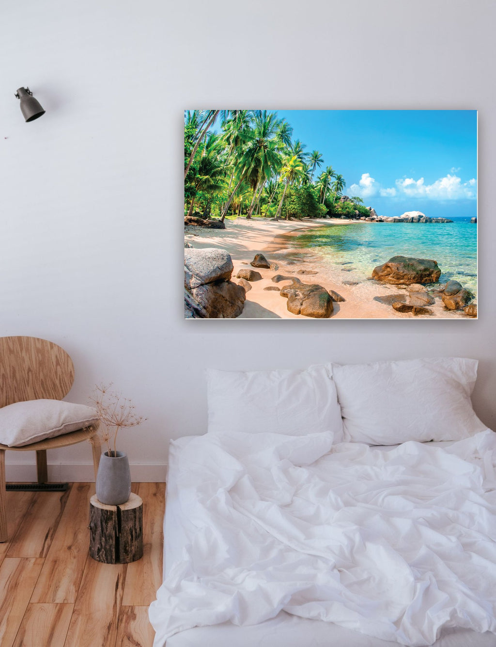Praia Tropical com Palmeiras na parede de um quarto
