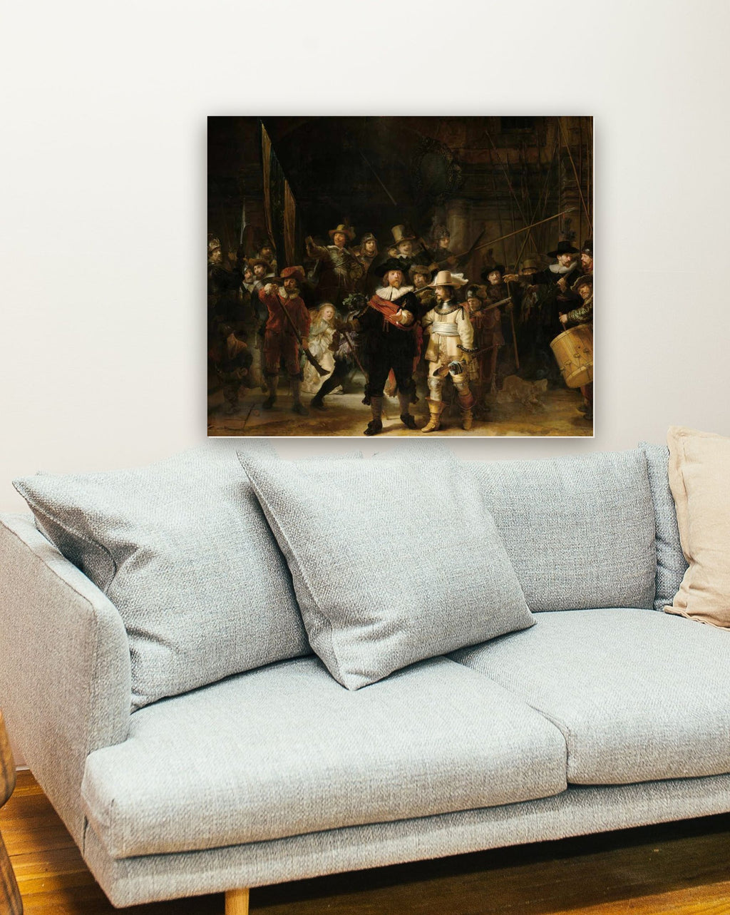 Ronda Noturna de Rembrandt na parede de uma sala
