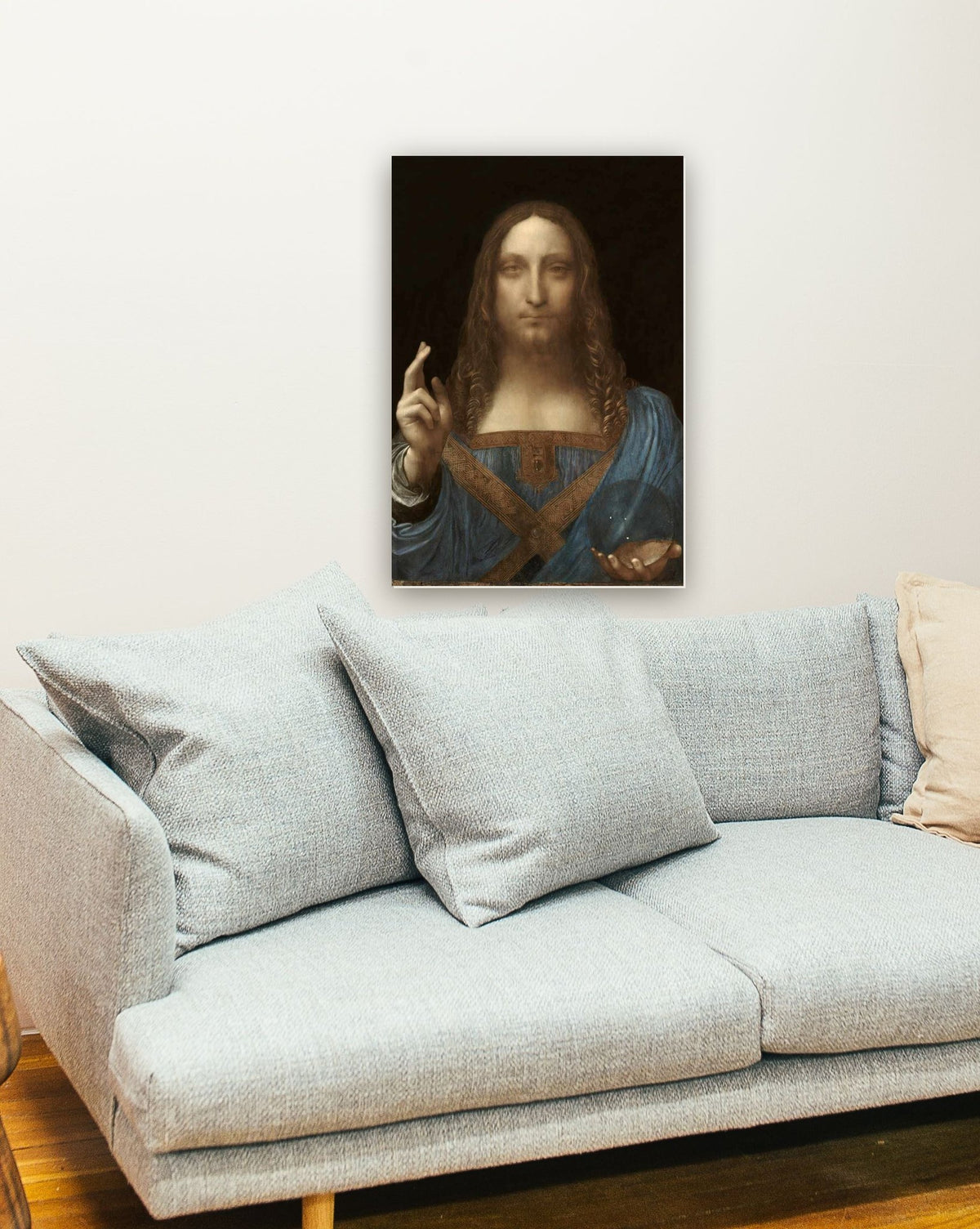 Salvator Mundi de Leonardo da Vinci na parede de uma sala