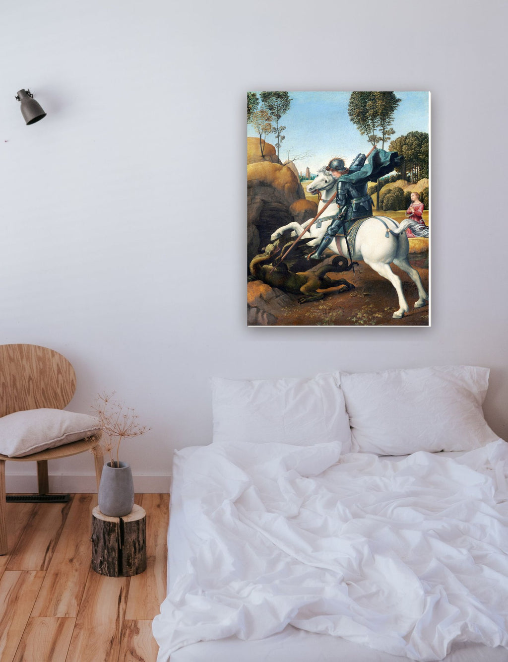 São Jorge e o Dragão de Raffaello Sanzio na parede de um quarto