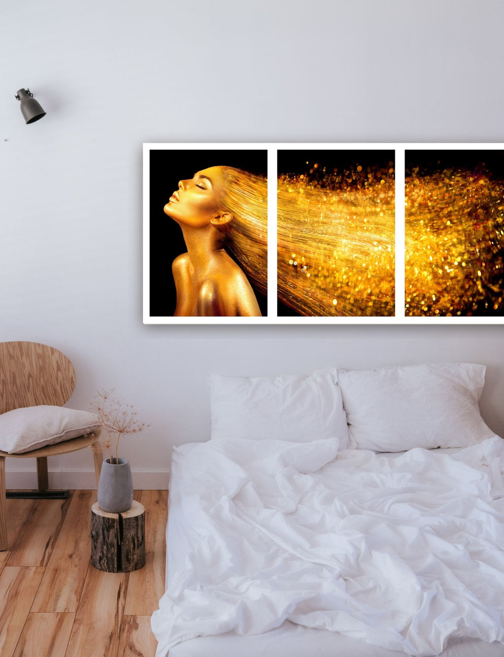 Trio Woman Gold (Medidas de cada parte) na parede de um quarto