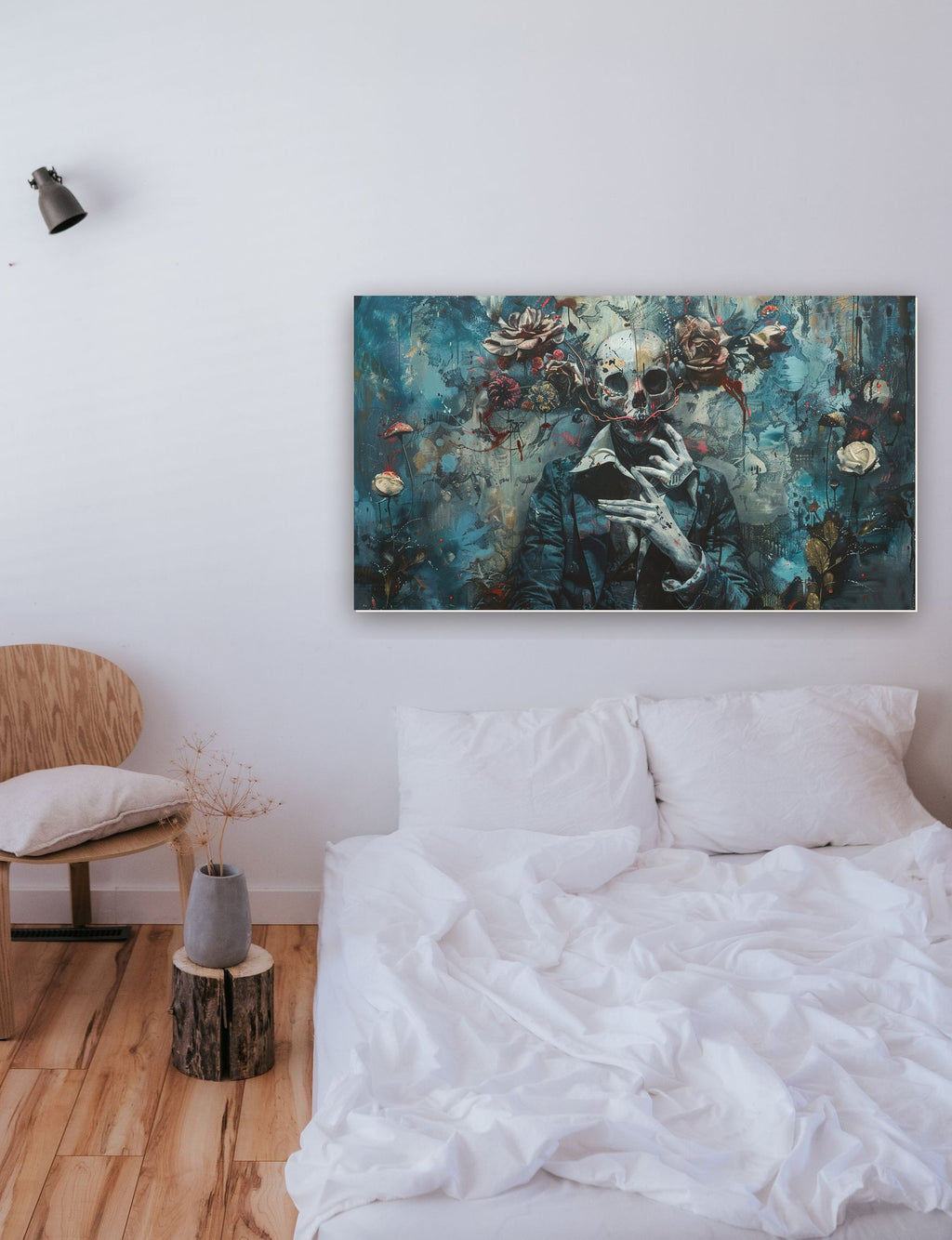Um ambiente sombrio e onírico na parede de um quarto